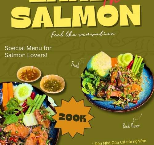 Đến nhà của cá trãi nghiệm ngay món Salad Cá Hồi Kiểu Thái chua cay chuẩn vị